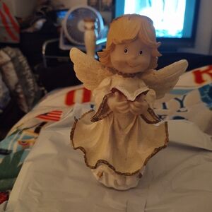 Angel Figurine with Gold Accents 7" Preloved FOR DISPLAY ONLY